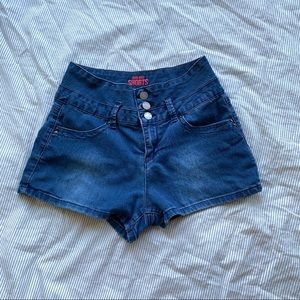 medium wash high waisted jean shorts